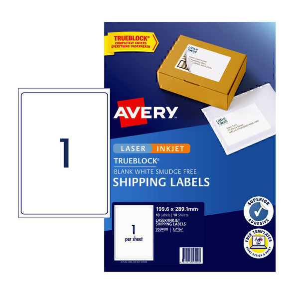 Avery Label Wht 199.6X289 1Up Pk10