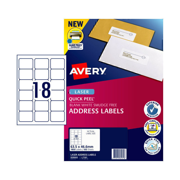 Avery Laser Label L7161 18Up Pk100
