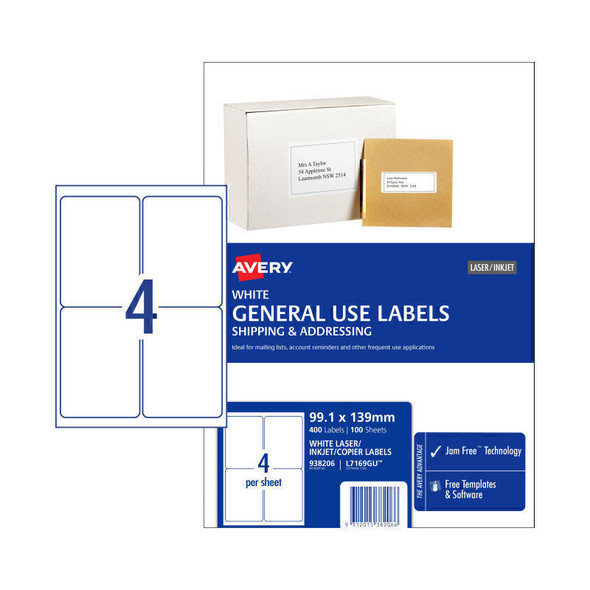 Avery General Label L7169GU 4Up Bx100