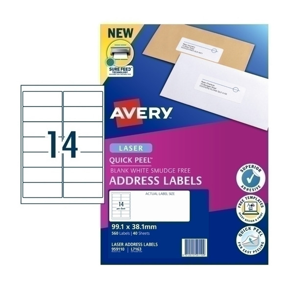 Avery Laser Label L7163 14UP Pk40