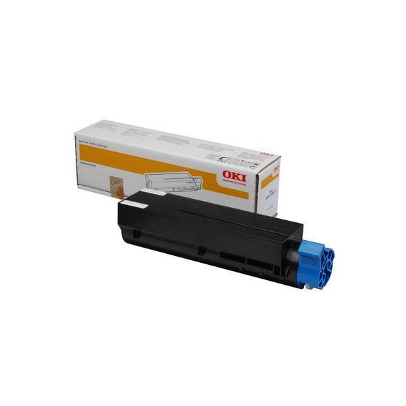 Oki MB451 HY Black Toner cartridge with blue end cap and packaging box on white background.