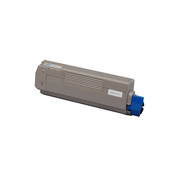 Oki C612 Magenta Toner cartridge with blue end cap and grey body, rectangular shape.