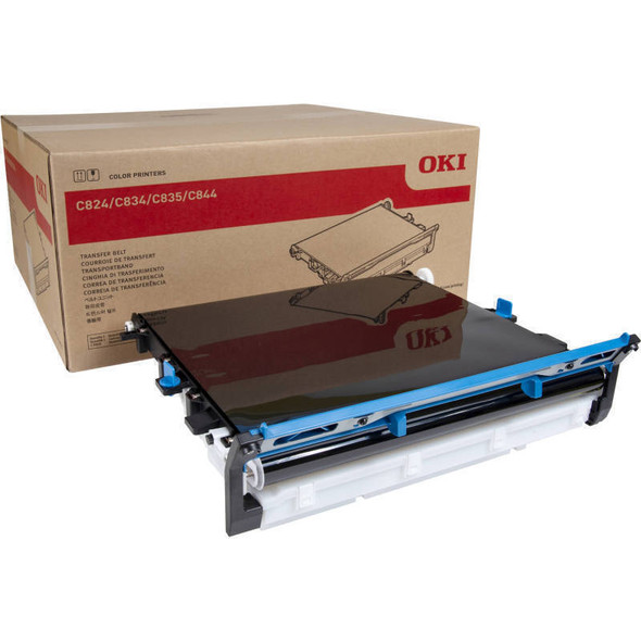 OKI Transfer Unit For ES8434, 80,000 Pages, black and blue, printer component, replacement part.