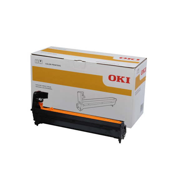 Oki C834 Yellow Drum Unit, Oki brand, in original packaging with orange and black components visible.