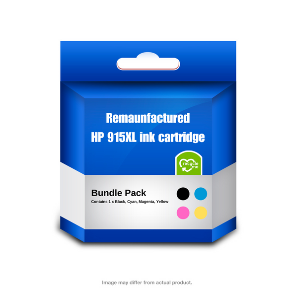 HP 915XL Ink Cartridge Value Pack (Remanufactured) - Includes: [1 x Black, Cyan, Magenta, Yellow]