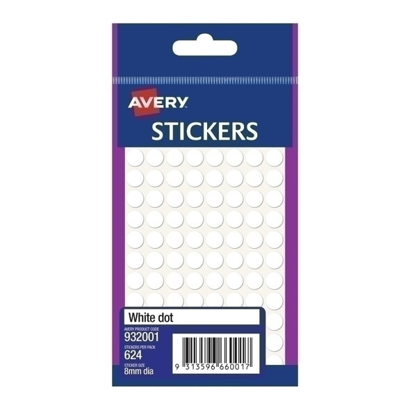 Avery White Dot Sticker 8mm - Pack of 10: High-Quality Labels for Organization