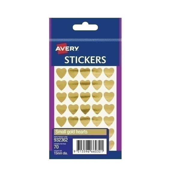 Avery Gold Heart 15mm - Pack of 70 (Box of 10) | Premium Quality Craft Supplies