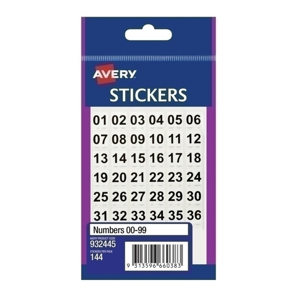 Avery Number Sticker 00-99 Box of 10 - Durable and Easy to Use