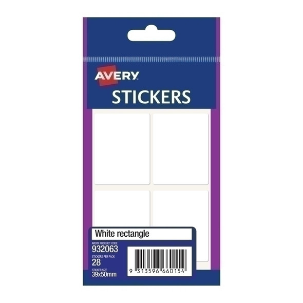 Avery White Rectangle Sticker 39x50 - Pack of 10 - High Quality Adhesive Labels