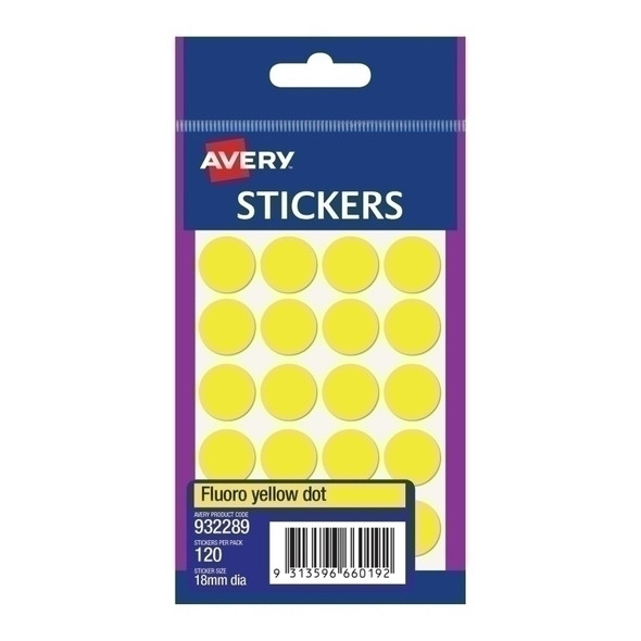 Avery Yellow Dots 18mm - Pack of 120 (Box of 10) | High-Quality Adhesive Labels