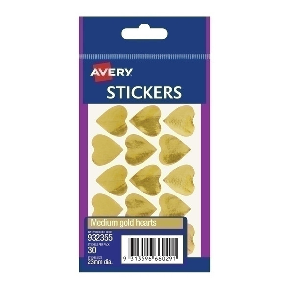 Avery Gold Heart Sticker - Pack of 10 Medium-Sized Stickers