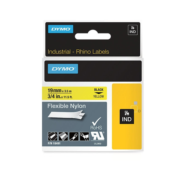 Dymo Rhino Nylon Label 19mm Black/Yellow - Heavy-Duty, Industrial-Grade Labels