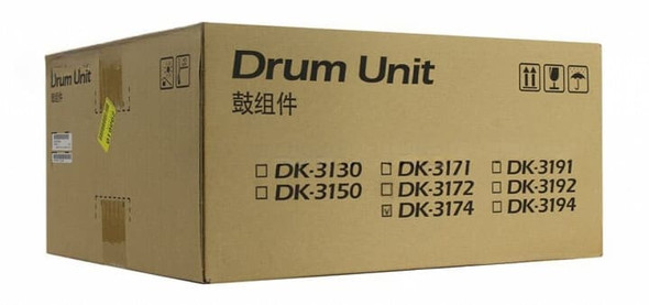 Kyocera DK-3174 Drum Kit box, brown cardboard packaging with product codes and brand name visible clearly.