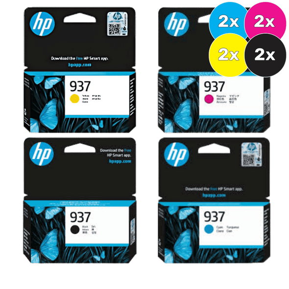 HP 937 Black Ink Cartridge - Includes [2 x Cyan, Magenta, Yellow, Black]