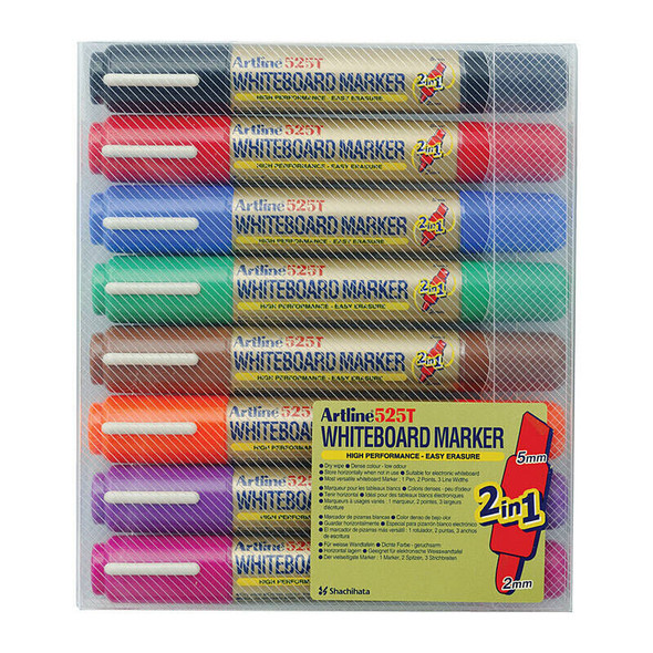 Artline 525T Whiteboard Marker Dual Nib Assorted (Wallet of 8)