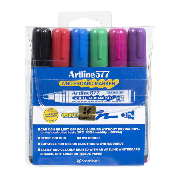 Artline 577 Whiteboard Marker Assorted (Wallet of 6)