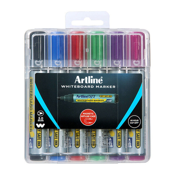 Artline 577 Whiteboard Marker Assorted Hard Case (Pack of 6)