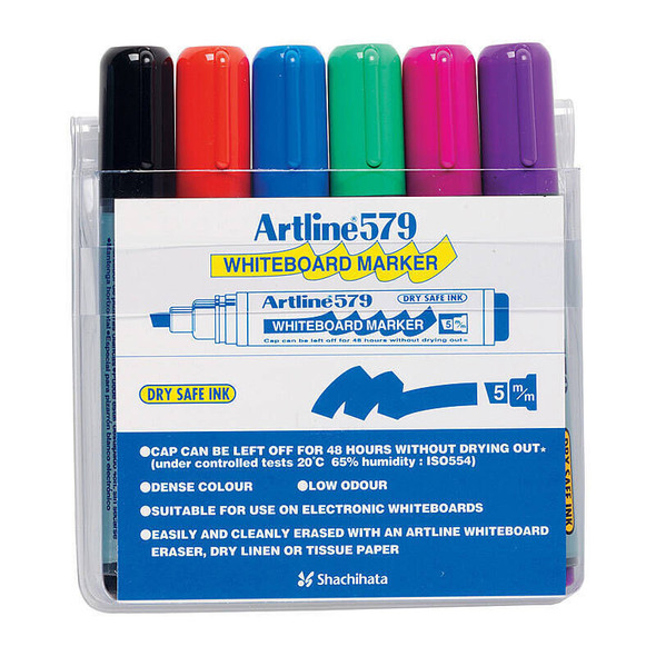 Artline 579 Whiteboard Marker 5mm Chisel Assorted (Wallet of 6)