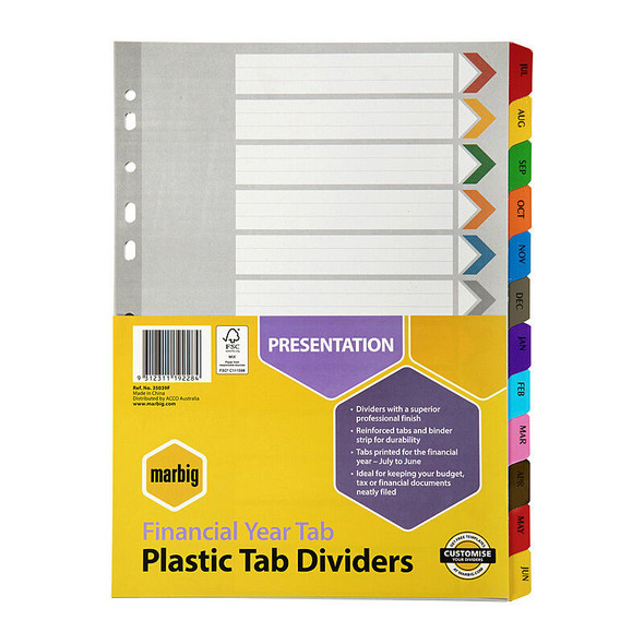 Marbig Indices & Divider Financial Yr Tab Reinforced A4