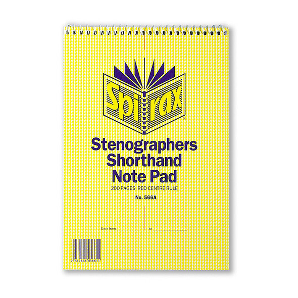 Spirax 566A Notebook Steno 225 x 152mm 200 Page Top Opening (Pack of 10)