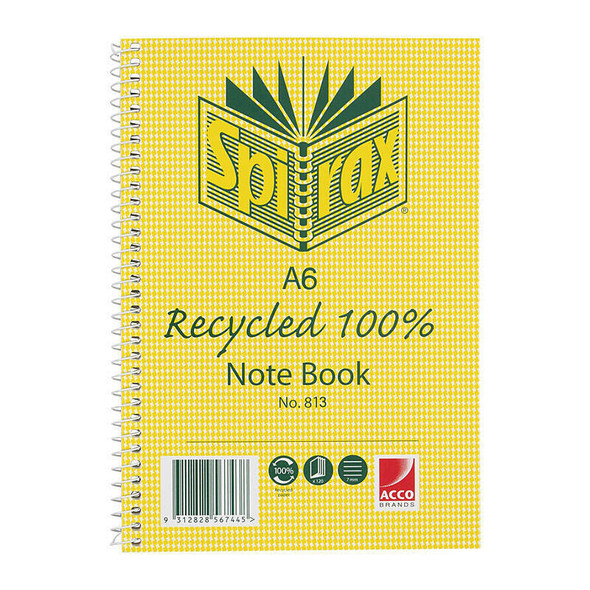 Spirax 813 Recycled Notebook A6 100 Page (Pack of 5)