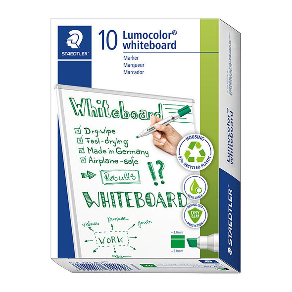 Staedtler Lumocolor Whiteboard Marker Chisel Tip Green (Box of 10)