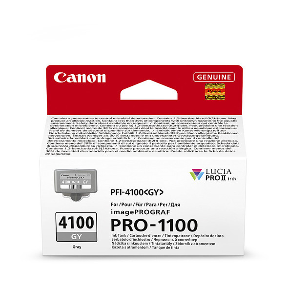 Canon PFI4100 Grey Ink Cart, genuine product for imagePROGRAF PRO-1100 printer, grey color, 4100 series.