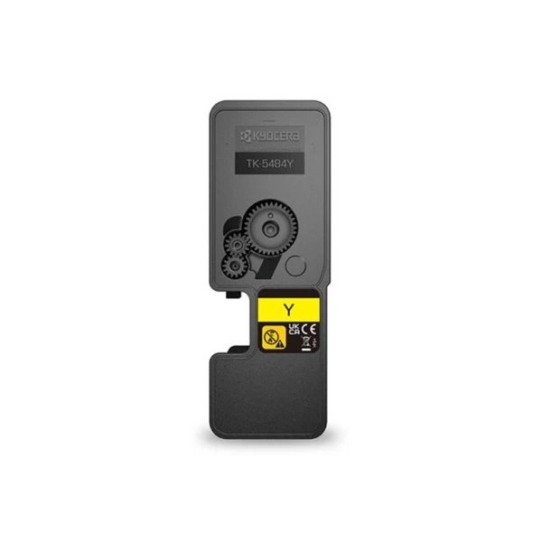 Kyocera TK5484 Yellow Toner cartridge with yellow label and black casing, gear mechanism visible.