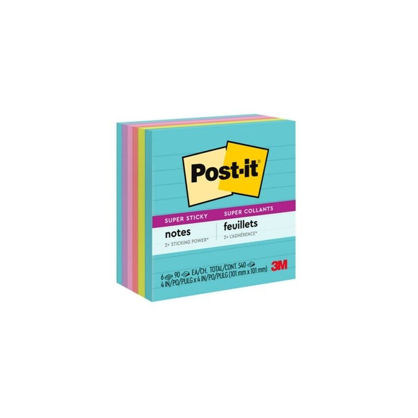 Post-It Lined Super Sticky Notes Miami 101 x 101mm (Pack of 6)