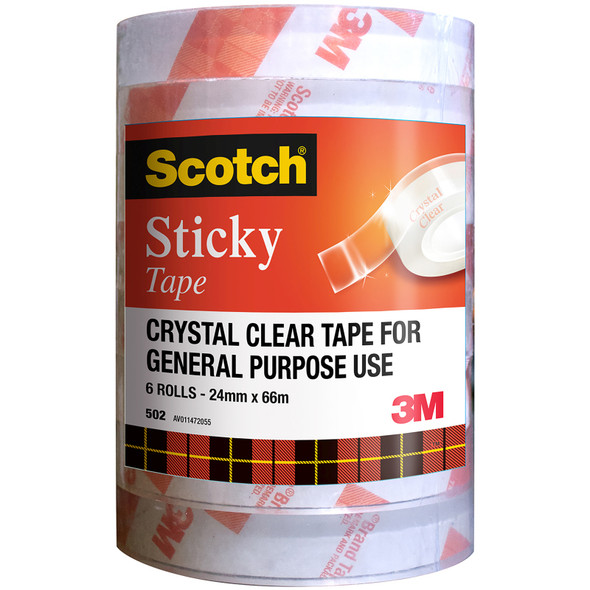Scotch 502 Clear Sticky Tape 24mm x 66m 6-Pack Genuine 3M