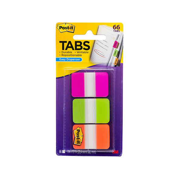 Post-It Index Tabs Pink Green Orange 25 x 43mm (Pack of 3, Box of 6)