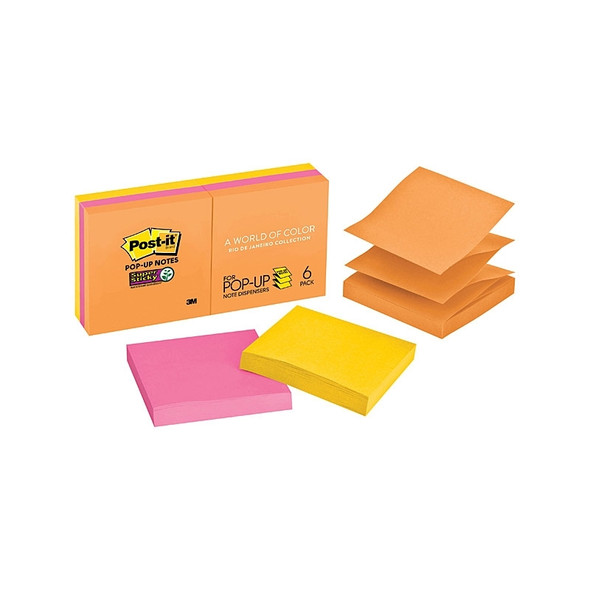 Post-It Super Sticky Pop-up Notes Rio De Janeiro 76 x 76mm (Pack of 6)