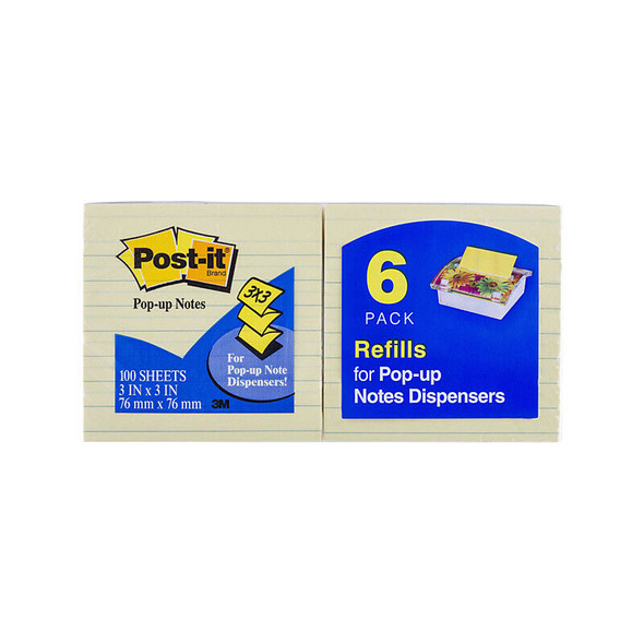 Post-It Lined Pop-up Notes Canary Yellow 76 x 76mm (Pack of 6)