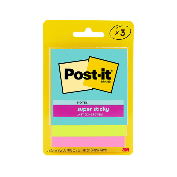 Post-It Super Sticky Notes Miami 76 x 76mm (Pack of 3, Box of 6)