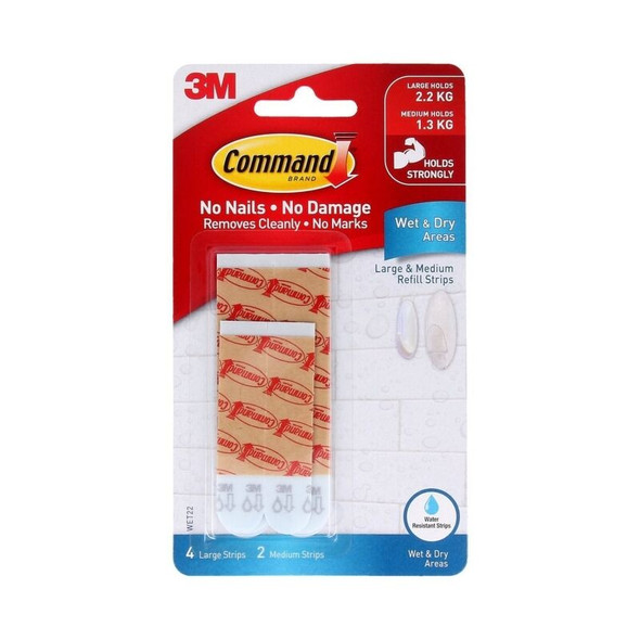 Command WET-22ES Medium & Large Wet Area Refill Strips (Pack of 6, Box of 6)