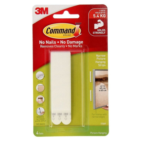 Command 17207 Narrow Picture Hanging Strips (Pack of 4, Box of 6)