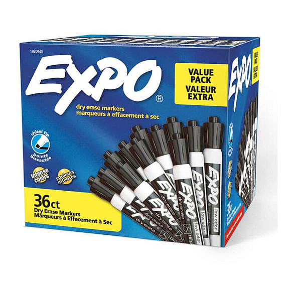 Expo Dry Erase Whiteboard Marker Chisel Tip Black (Box of 36)