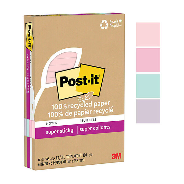 Post-It Super Sticky Recycled Notes Wanderlust 101 x 152mm (Pack of 4)