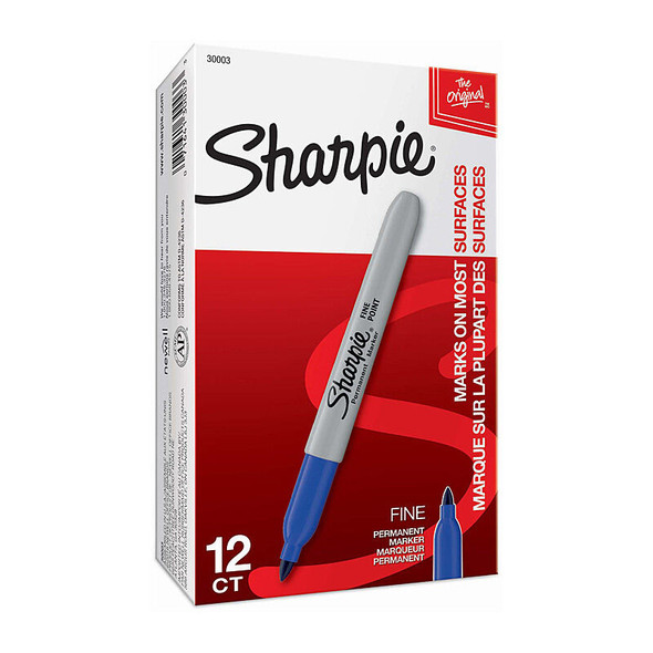 Sharpie Permanent Marker Fine Point Blue (Box of 12)
