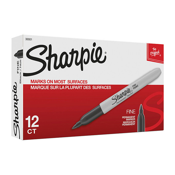 Sharpie Permanent Marker Fine Point Black (Pack of 12)