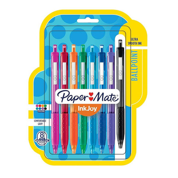 Paper Mate InkJoy ballpoint pens, assorted vibrant colors, 8-pack office supply set, Genuine product.