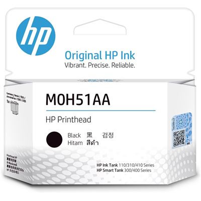 Genuine HP Smart Tank Black Printhead M0H51AA, original HP ink cartridge packaging with blue logo.
