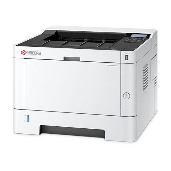 Kyocera PA3500X Laser printer, white and black, with control panel on top and closed paper tray.