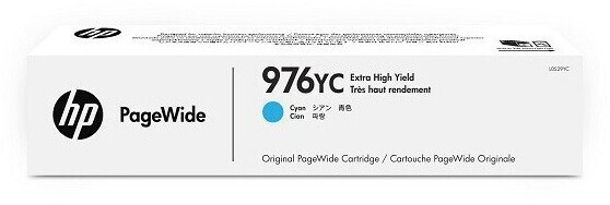 Genuine HP L0S29Y PageWide 976YC Cyan Ink Cartridge, HP, cyan, original packaging, white box.