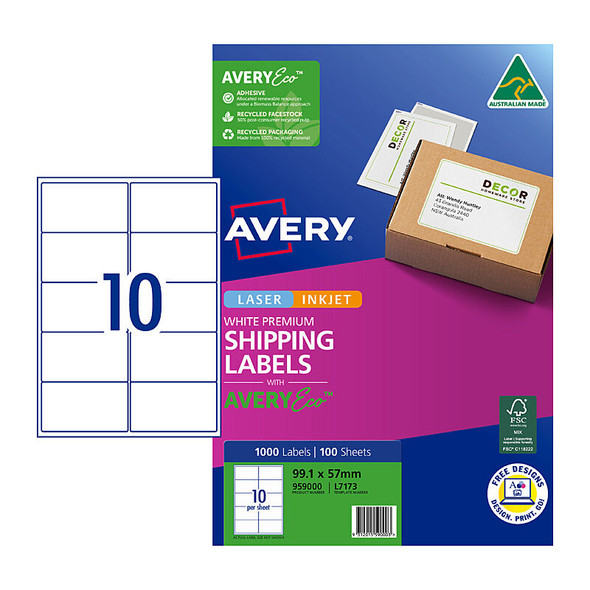 Avery Eco Label L7173 10 Up (Pack of 100)