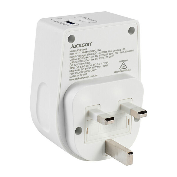 Jackson Outbound UK/Hong Kong Travel Adaptor with USB-C PD 20W