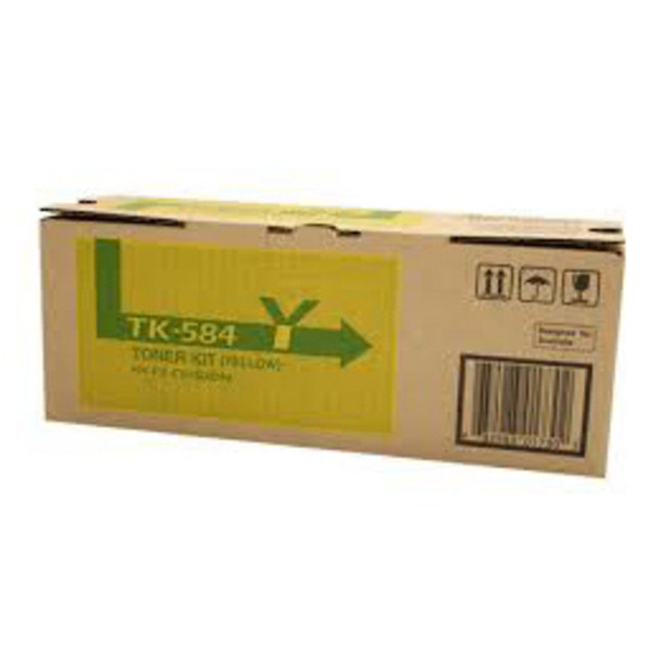 Kyocera TK-584Y Yellow Toner Cartridge box with barcode and green label on white background.