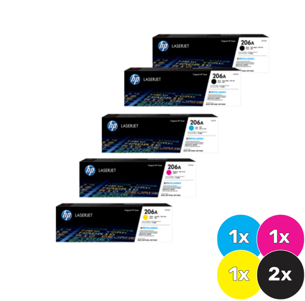 HP 206A Toner 5-Pack Value Pack (2x Black + CMY)