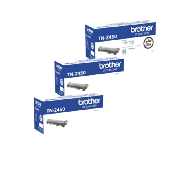 Brother TN-2450 Toner Cartridges Value Pack, 3x Black, Brother brand packaging with model number visible.