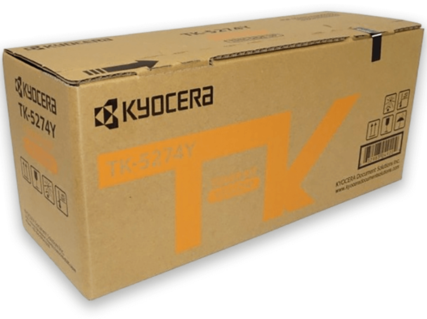 Kyocera TK5274 Yellow Toner Cartridge box with brand logo and product details in brown cardboard packaging.